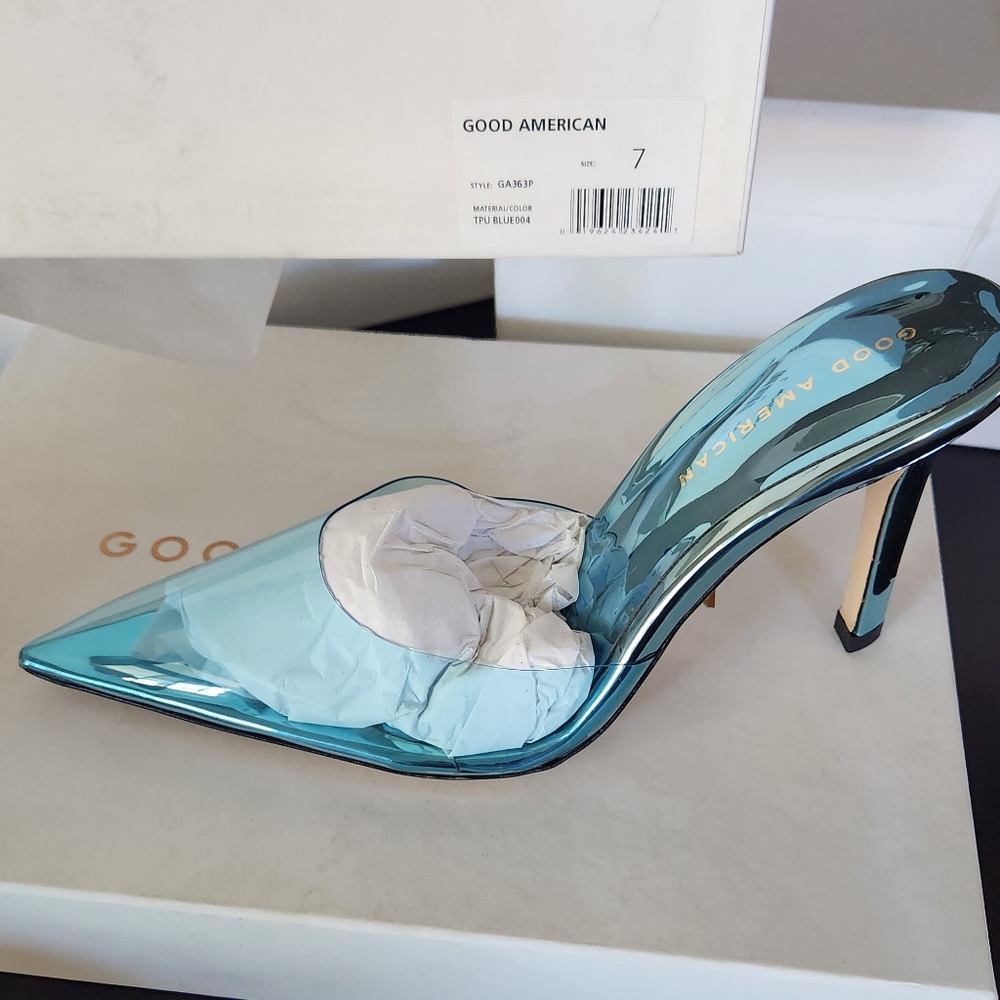Good American - Glass Slipper Mules - Blue - Size 7 - Picture 7 of 7
